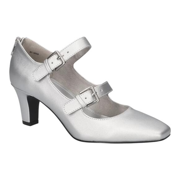 Easy Street Women's Willis Mary Jane Mid Heel Pumps Silver Size 9 1/2 W - Picture 1 of 4
